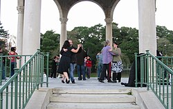 Outdoor milonga tango dance party in the gazebo at Lake Merritt, Oakland, California, 2007.
