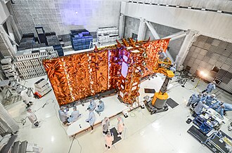 The satellite SAOCOM 1A at CEATSA, in Argentina, in July 2018.