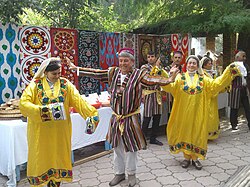 Tajiks celebrating Mehregan in Dushanbe park.