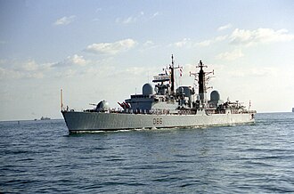 The Type 42 destroyer HMS Birmingham entering Port Everglades in Florida