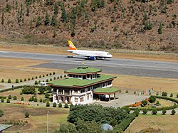 A Drukair Airbus A319 at Paro Airport