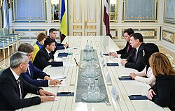 Ukrainian president Volodymyr Zelensky and president Raimonds Vējonis during Ukraine-Latvia talks