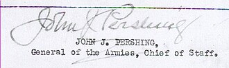 Signature of John Pershing as General of the Armies