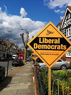 Liberal Democrats campaigning stakeboards in Hornsey and Wood Green in 2015