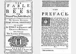 Bernard Mandeville's work The Fable of the Bees, which justified conspicuous consumption.