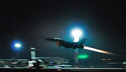 A U.S. Air Force F-16 from the 480th Fighter Squadron takes off from Spangdahlem Air Base in support of Operation Odyssey Dawn