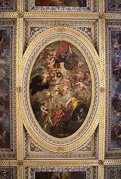 The Apotheosis of James I, the central panel of the ceiling, by Peter Paul Rubens