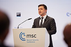 Zelenskyy at the 58th Munich Security Conference in February 2022