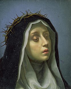 A painting of St. Catherine of Siena by Carlo Dolci. A 14th century Catholic mystic associated with Dominican spirituality, she helped to heal the Great Western Schism.
