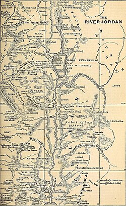 1871 map of the Jordan River.[17] Note in particular Lake Hula, which was later drained.