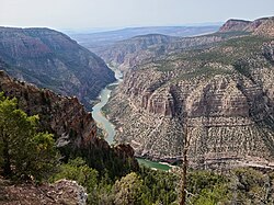 Green River overlook from Harpers Corner overlook trail, facing downstream (west)
