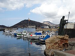 Statue of the apostle James the Greater, patron saint of Spain, in Santa Lucía's harbour.
