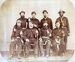 Brazilian colonel Joca Tavares (second from left, seated) and his immediate assistants, including José Francisco Lacerda (second from right, standing), responsible for killing Solano López