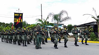 Soldiers of the Jungle Commands Group Iwias parading in Tena