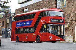 New Routemaster double-decker bus in London, United Kingdom