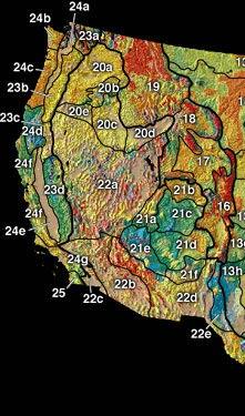 Map showing the Great Basin physiographic section (shown as 22a)