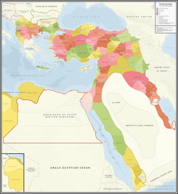 A map showing the administrative divisions of the Ottoman Empire in 1317 Hijri, 1899 Gregorian, Including Ottoman Syria.