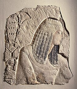 Painted limestone relief of a noble member of Ancient Egyptian society during the New Kingdom