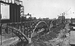 IG Farben synthetic oil plant under construction at Buna Werke (1941). This plant was part of the complex at Auschwitz concentration camp.