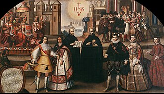 Marriage of Martín García de Loyola and Sayri Túpac's daughter, Beatriz Clara Qoya, between the Inca royal family and Spanish priests. 1718 painting from the Cusco school.