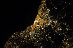 NASA satellite photograph of Cleveland at night