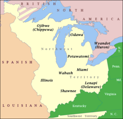 Map showing the general distribution of Indian tribes in the Northwest Territory in the early 1790s