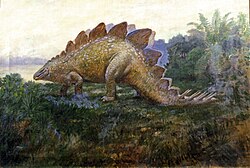 1901 life restoration of S. ungulatus by Charles R. Knight with paired dorsal plates and eight tail spikes
