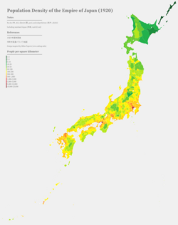 Population density map of the naichi of the Empire of Japan (1920)