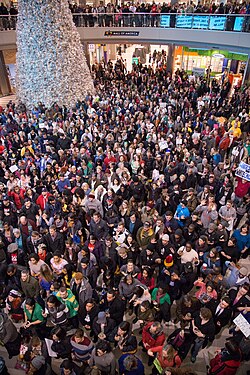 A Black Lives Matter protest of police brutality in the rotunda of the Mall of America in Bloomington, Minnesota, in December 2014