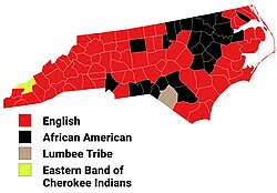 Largest alone or in any combination ethnic origin by county in North Carolina, per the 2020 census[134]