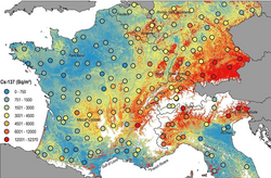Caesium-137 in Western European soil, from the Chernobyl disaster and its deposition through the weather
