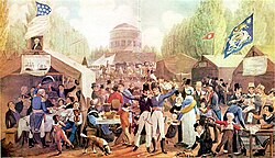 Independence Day celebrations in 1819. In the United States, the war was followed by the Era of Good Feelings, a period that saw nationalism and a desire for national unity rise throughout the country.