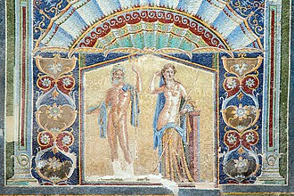 Poseidon-Neptune and Amphitrite. Roman Mosaic 1st century AD. House of Neptune, Herculanum. Metropolitan City of Naples