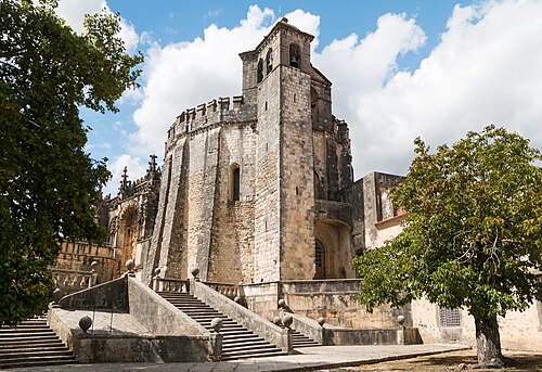 Convent of Christ Castle, Tomar, Portugal. Built in 1160 as a stronghold for the Knights Templar and besieged in 1190 by the Almohads, it became the headquarters of the renamed Order of Christ. In 1983, it was named a UNESCO World Heritage Site.[63]
