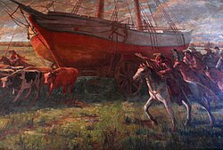 Giuseppe Garibaldi leading the Riograndense navy to Laguna. Painting by Lucílio de Albuquerque, 1916.