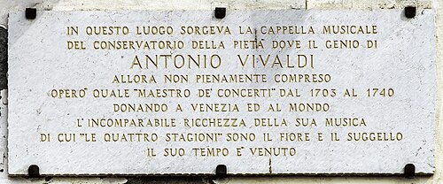 Commemorative plaque beside the Ospedale della Pietà