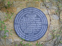 Plaque at Chartwell recording the names of those who raised the funds for the purchase of the house by the National Trust in 1945
