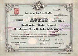 Share of the Deutsche Bank, issued 2 November 1881