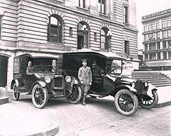City letter carriers with their trucks in Tacoma, Washington, 1919