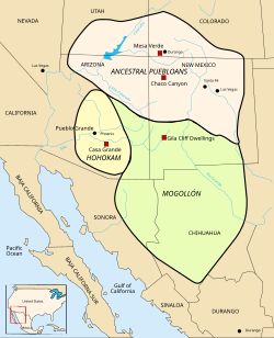 Map of Archaeological Culture Areas in the American Southwest and Mexico