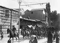 Lieutenant General Chauvel leading march through Damascus by Australian, British, French, Indian and New Zealand units, 2 October 1918