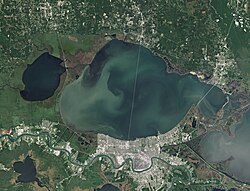 Satellite view. The Manchac Swamp Bridge can be seen on the left.