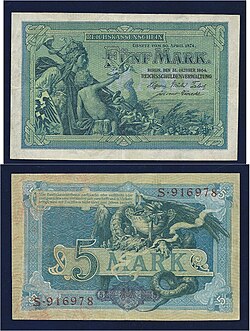 German 5-mark Art Nouveau banknote from 1904, designed by Alexander Zick