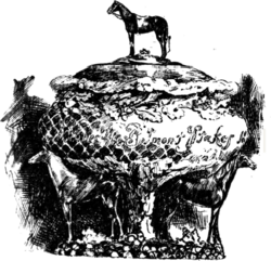 Anonymous artist's rendition of the Belmont Cup, 1896. The trophy was designed by Paulding Farnham at the behest of August Belmont Jr.