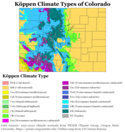 Köppen climate types of Colorado, using 1991–2020 climate normals
