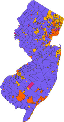 A map showcasing the types of government used by municipalities in New Jersey Borough City Town Township Village