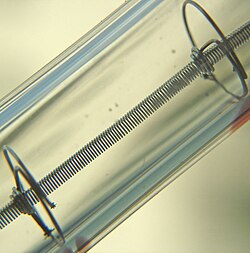 Close-up of a tungsten filament inside a halogen lamp
