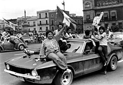 Celebrations of Mexican fans at Zocalo main square, June 7, 1986.