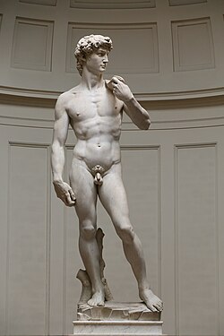 David, completed by Michelangelo in 1504, is one of the most renowned works of the Renaissance.