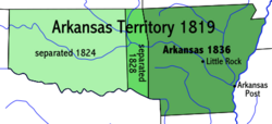 Map of Arkansas Territory showing progressive separation of Indian Territory from 1819 to 1836